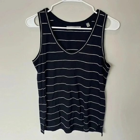 VINCE Pima Cotton Striped Tank Size Medium White and Blue - Picture 1 of 8